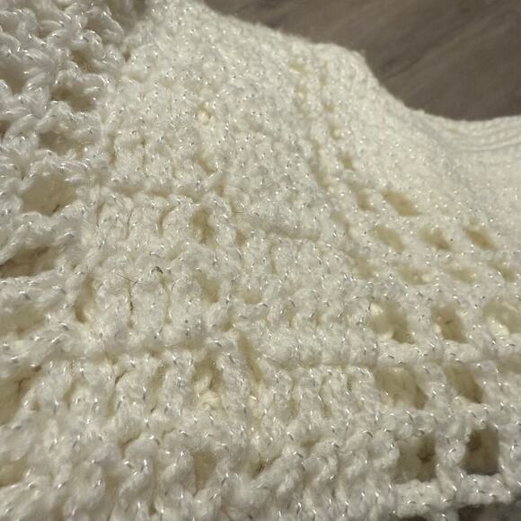 Vintage Handmade Crochet Heart Afghan Throw Blanket White/Shimmer LaceEdge 52x34 - Picture 2 of 12